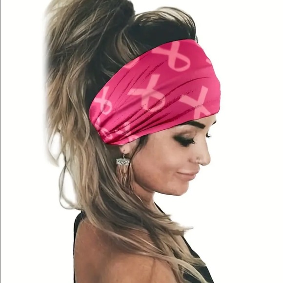 Women’s Breast Cancer Awareness Headband Soft Stretchy Sporty - Picture 2 of 2